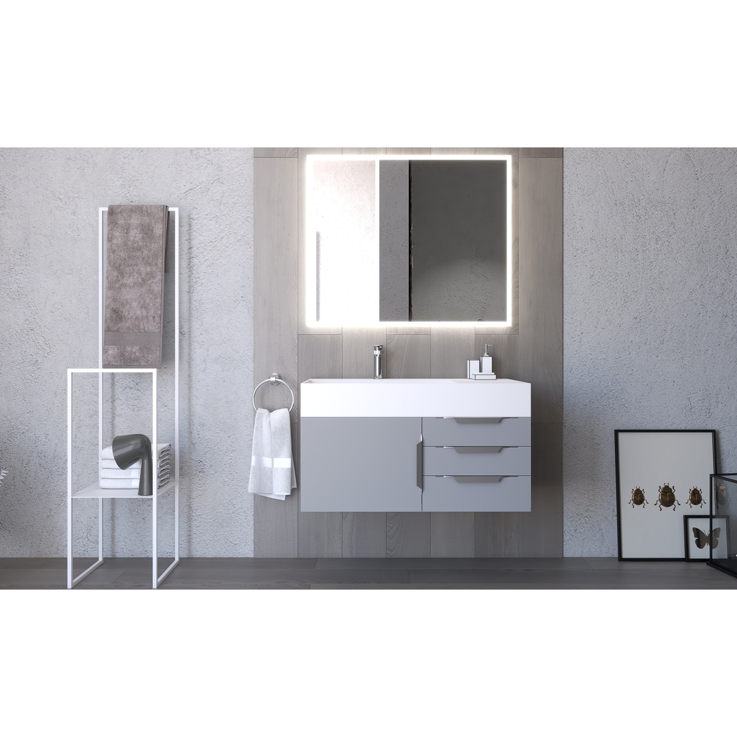 Amazon 36" Wall Mounted Bathroom Vanity Set with White Solid Surface Top