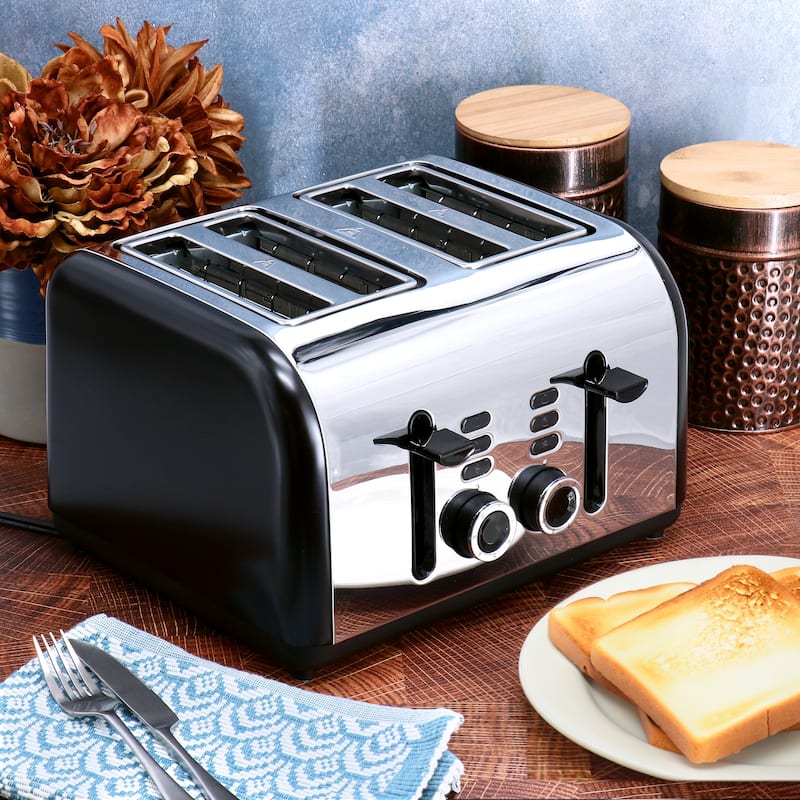Redmond 4-Slice Wide Slot 1400W Stainless Steel Toaster in Black