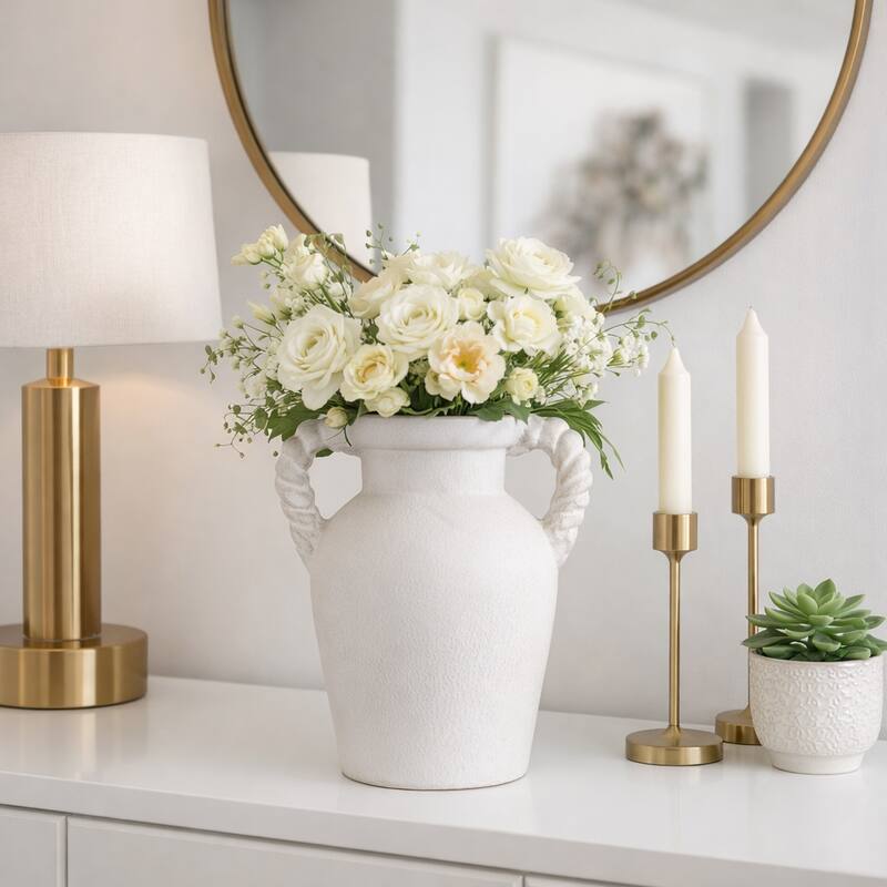 Decorative Textured Amphora Table Vase with Twisted Handles