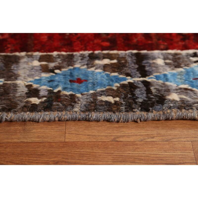 Hand Knotted Oriental 100% Wool Carpet Modern Tribal Red Moroccan Area Rug - 10' 3'' X 6' 7''