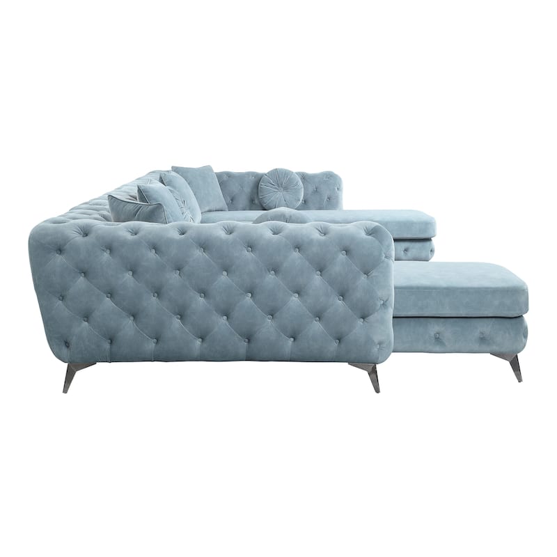 Sabolle Deep Green Sectional Sofa with Accent Pillows