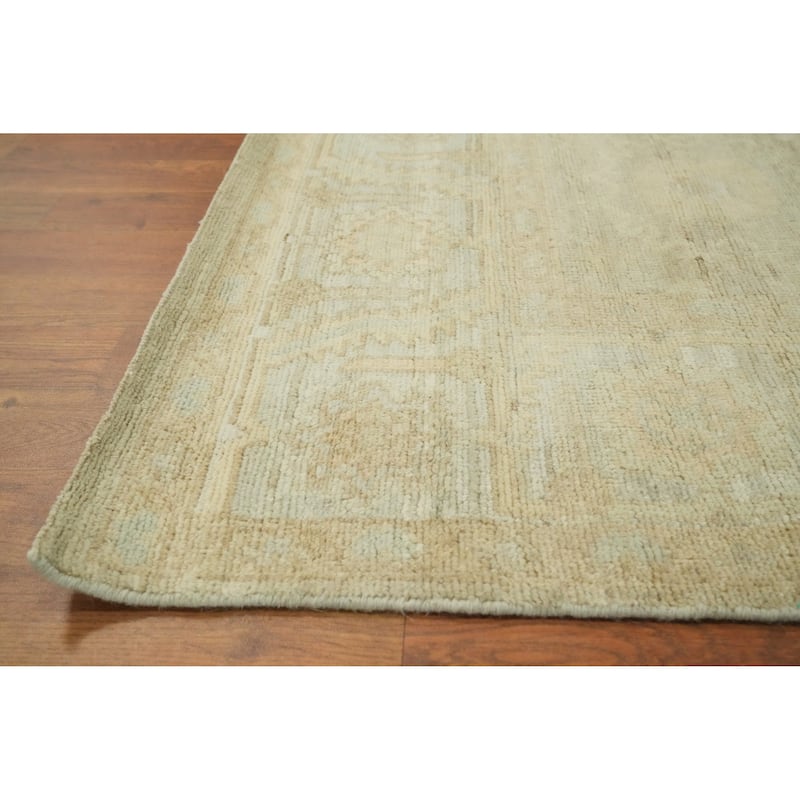 Vegetable Dye Wool Oushak Turkish Area Rug, Floral Geometric Carpet - 9' 7'' X 8' 2''
