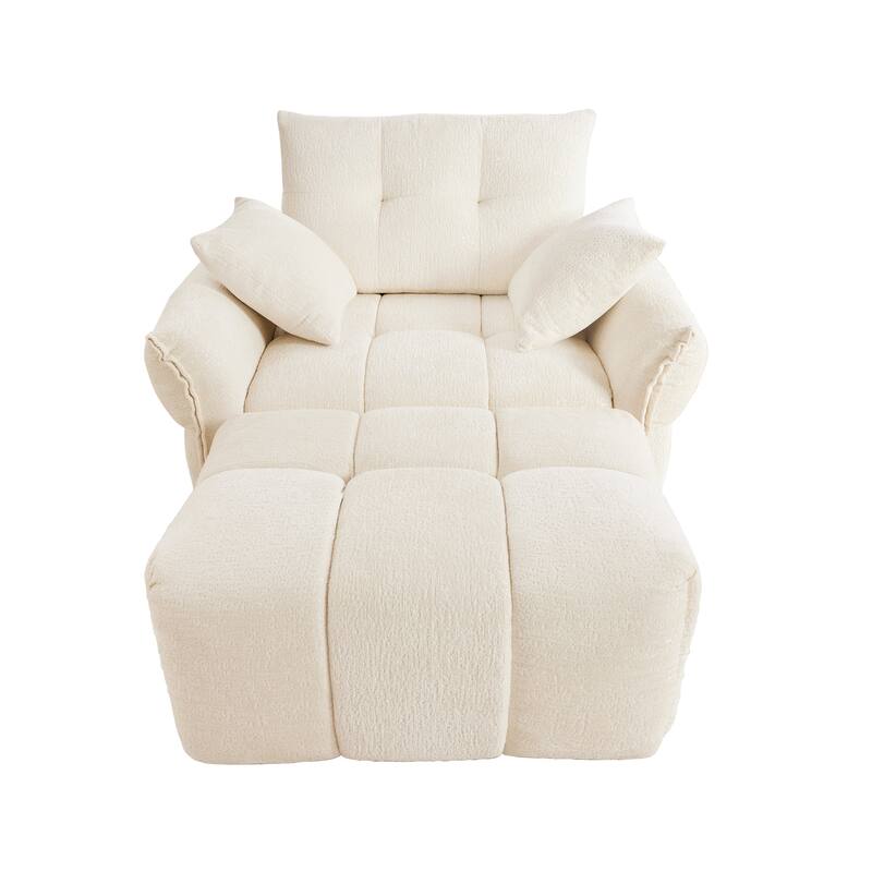 Chenille Ergonomic Lounge Chair with Ottoman, High-Resilience Sponge Cushions and Modular Design