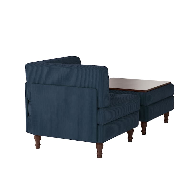 Corduroy Tufted Accent Chair Armchair and Ottoman Set