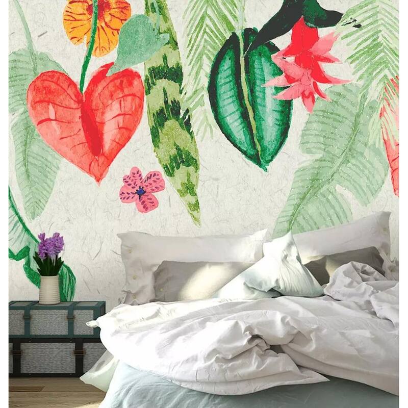 GK Wall Design Colorful Leaf Soft Floral Watercolor Tropical Leaves Removable Wallpaper