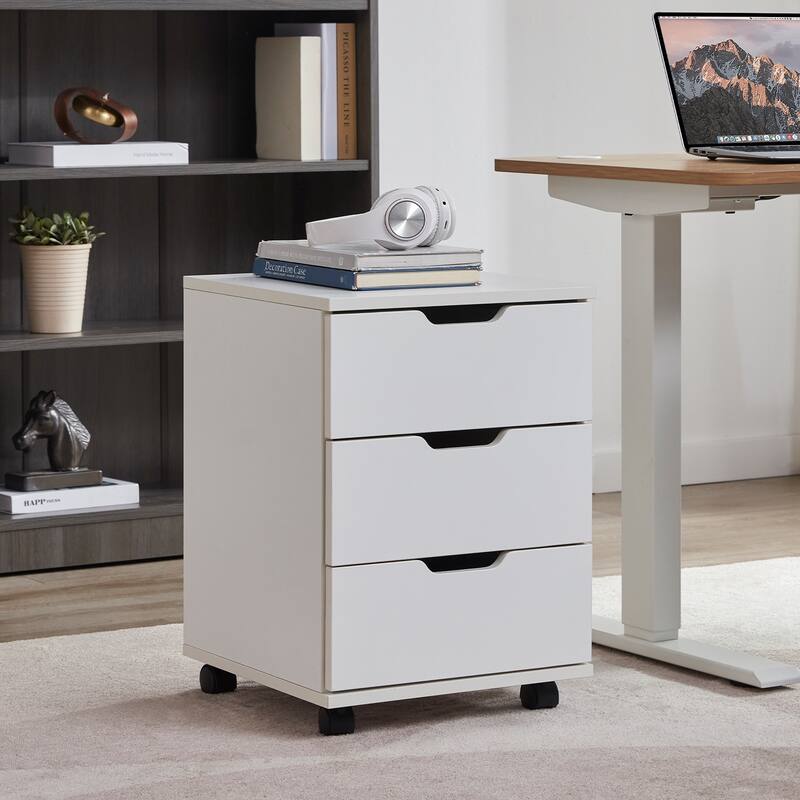 3-Drawer Vertical Filing Cabinet Rolling Wood Mobile File Cabinets Under Desk for Home Office with Casters