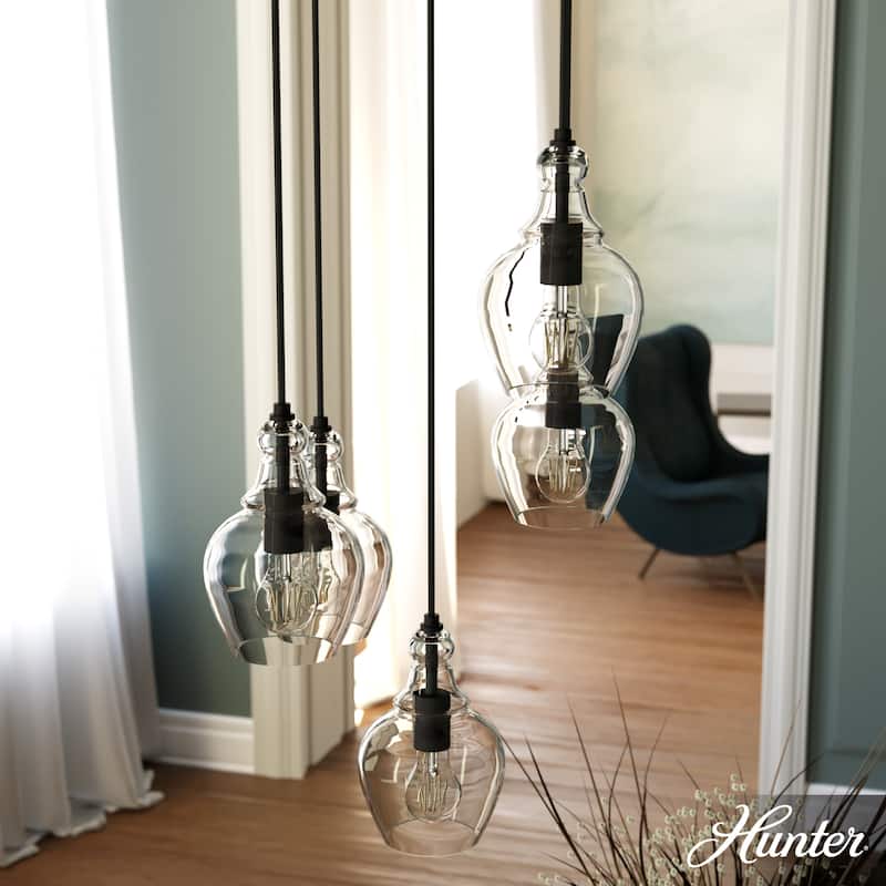 Hunter Maple Park Round Cluster Ceiling Light- Kitchen Island, Dining Room, Entry - Modern Farmhouse, Contemporary, Transitional - 20" 5 Light - Noble Bronze 5 Light-Clear Glass