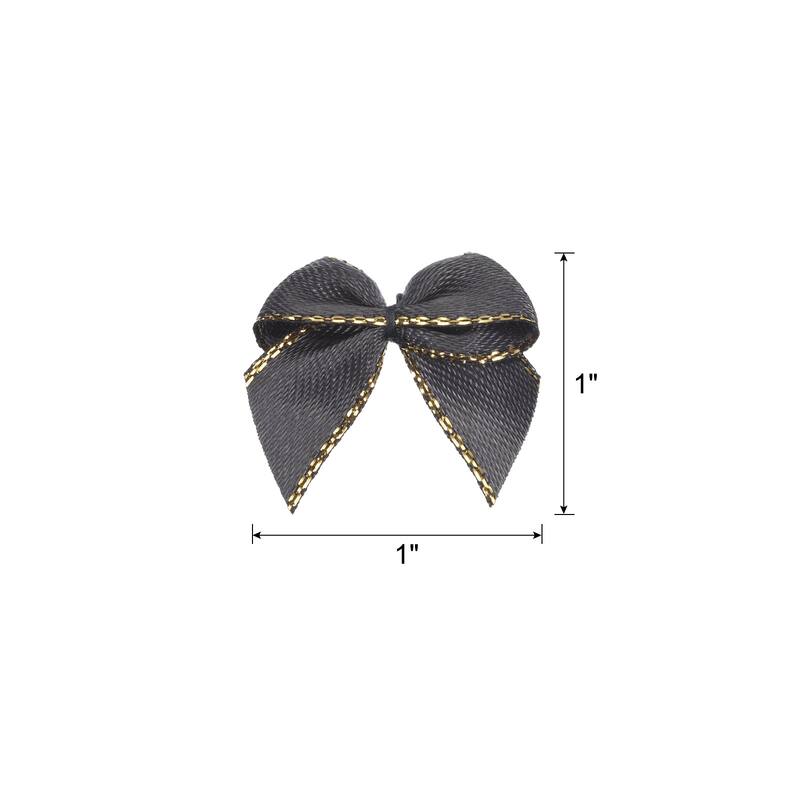 50Pcs Mini Metallic Edge Ribbon Bow 1" Satin Ribbon Flower Bows Soft - Black