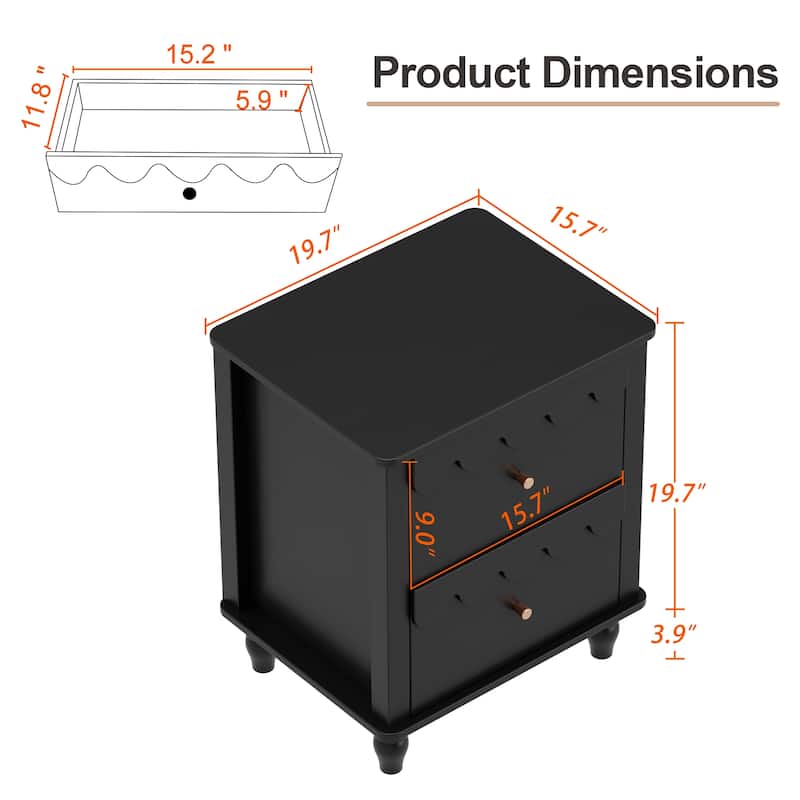 2 Drawers Nightstand Curved Design Cloud Bedside Table