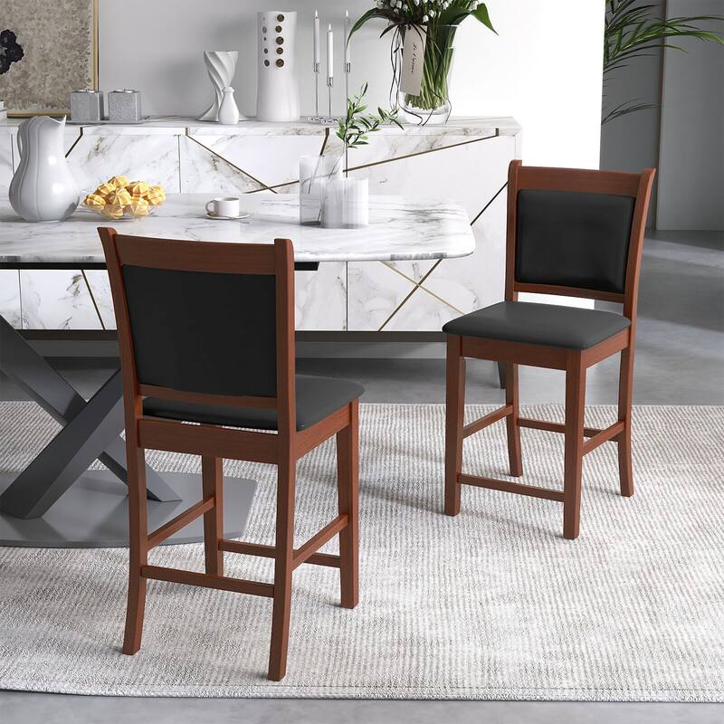 Gymax Upholstered Counter Stool Set of 4 w/ Solid Rubber Wood Frame