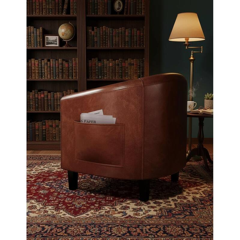 PU Leather Barrel Accent Chair, with Soft Cushion