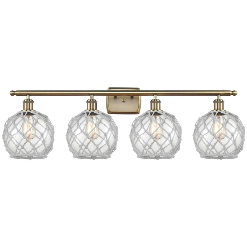 Innovations Lighting 516-4W-11-38 Farmhouse Rope Vanity Farmhouse Rope - Antique Brass / Clear Glass with White Rope