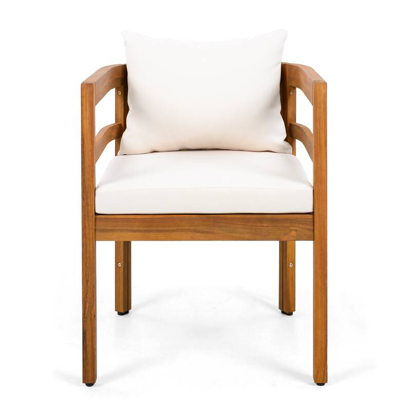 Christopher Knight Home - Ardene Modern Outdoor Solid Acacia Wood Dining Arm Chair Set with Removable Cushions & Slatted Black