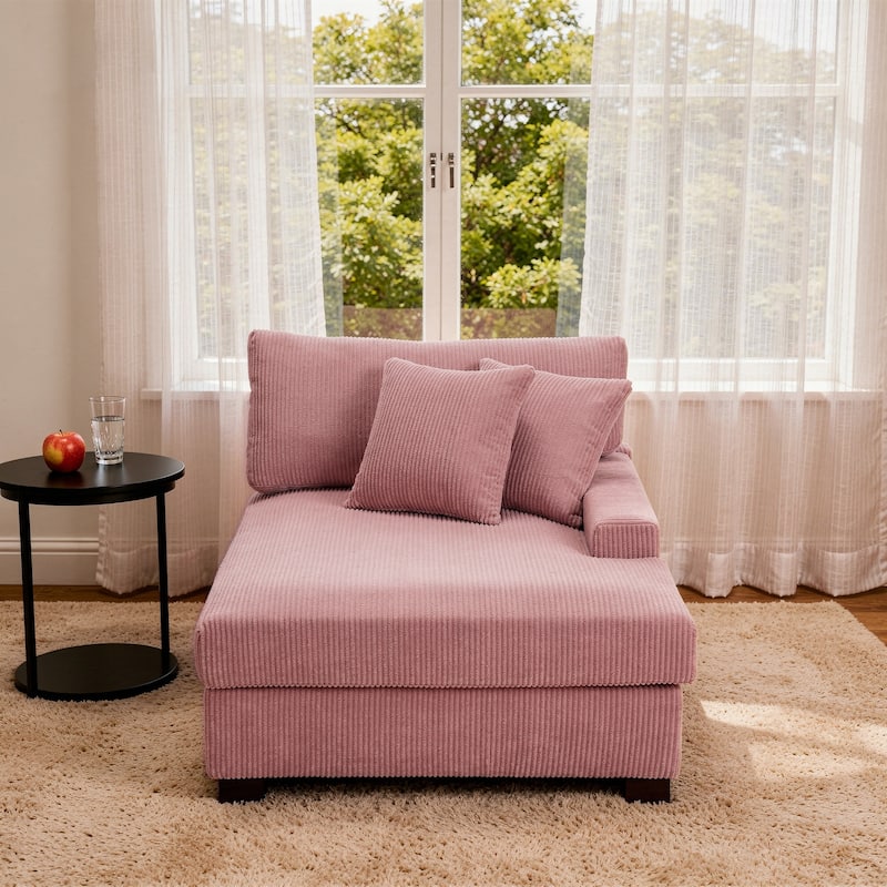 Modern Corduroy Indoor Chaise Lounge Couch with Pillows