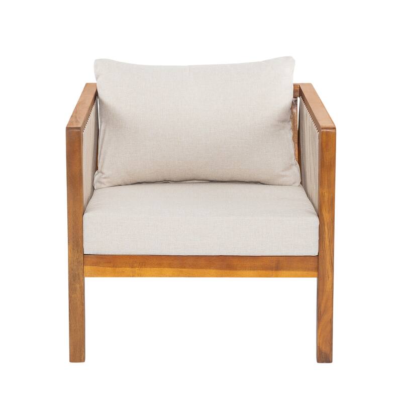 Christopher Knight Home - Outdoor Modern Solid Acacia Wood 4-Piece Conversation Set with Rope Accents and Cushions