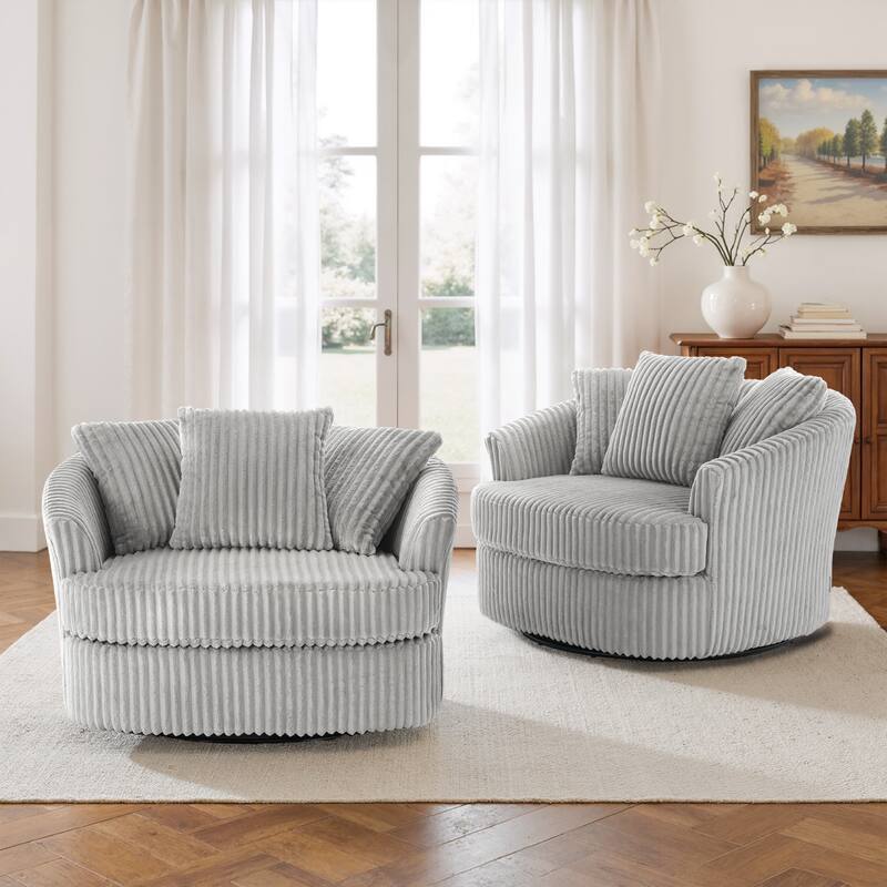 UIXE Oversize 43" Plush Corduroy Swivel Barrel Chair Comfy Accent Chair For Living Room
