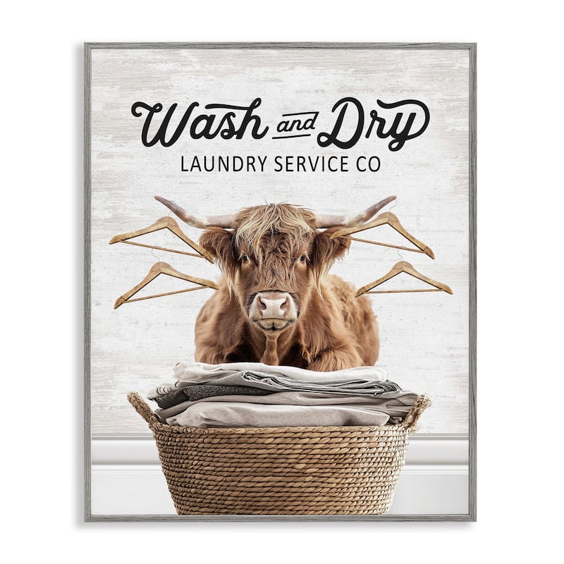 Stupell Wash & Dry Classic Cattle Framed Giclee Art Design By Lettered and Lined - 11 x 14 - Grey