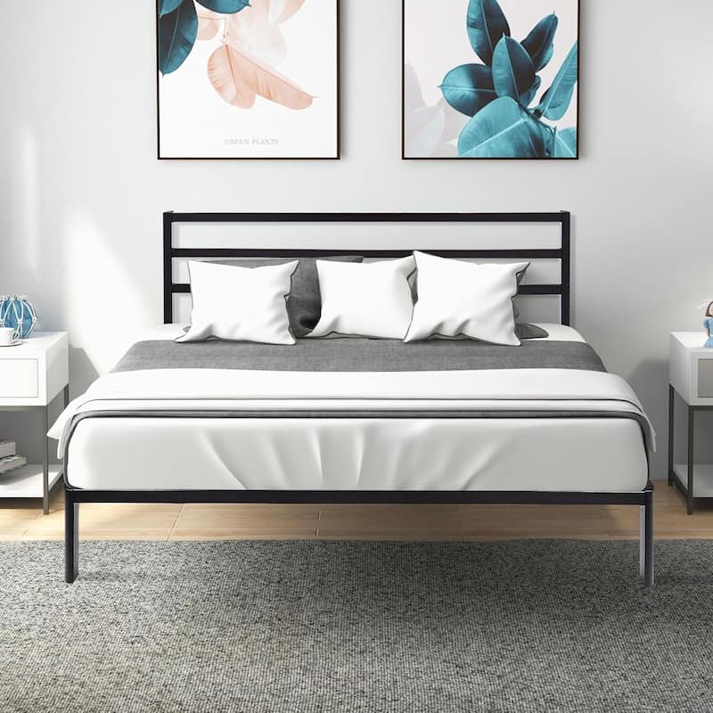 Full Size Metal Platform Bed Frame with Headboard Footboard, Heavy Duty Steel Slat Support, Easy Assembly Mattress Foundation