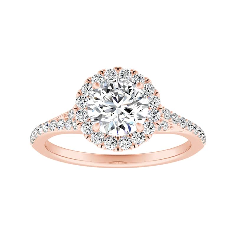 Auriya 14k Gold Round Moissanite Halo Engagement Ring 0.85ctw - Rose - 10