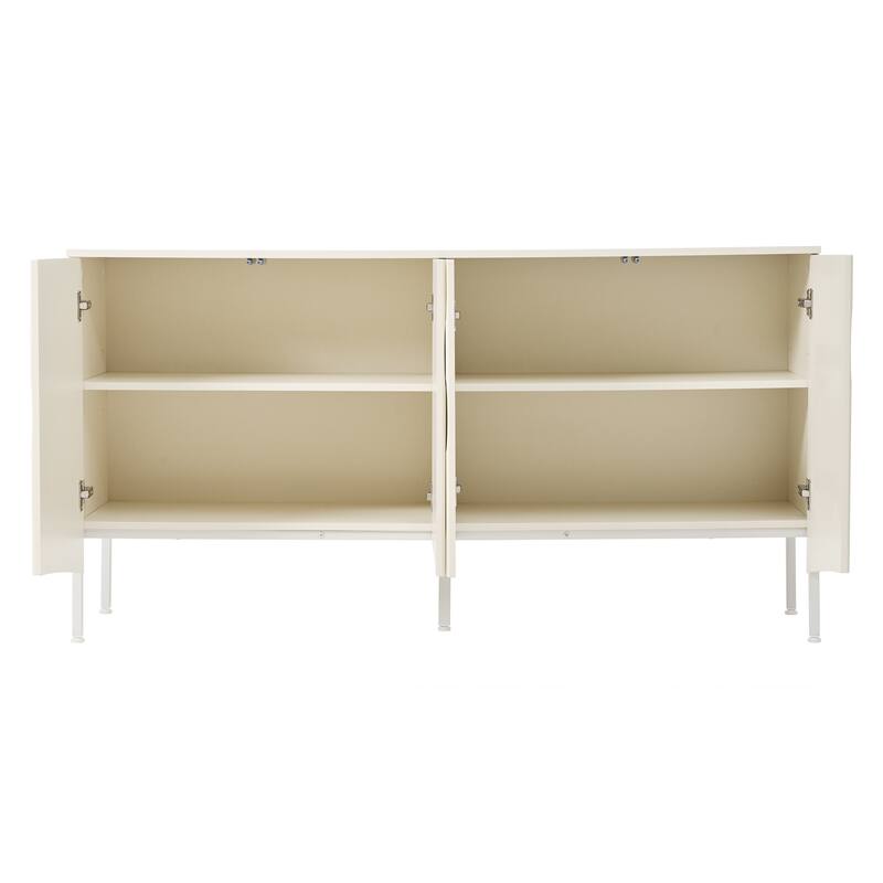 Modern Elegant Sideboard 4-Door Arched Recessed Buffet Cabinet, for Living Room, Entryway and Study, Beige