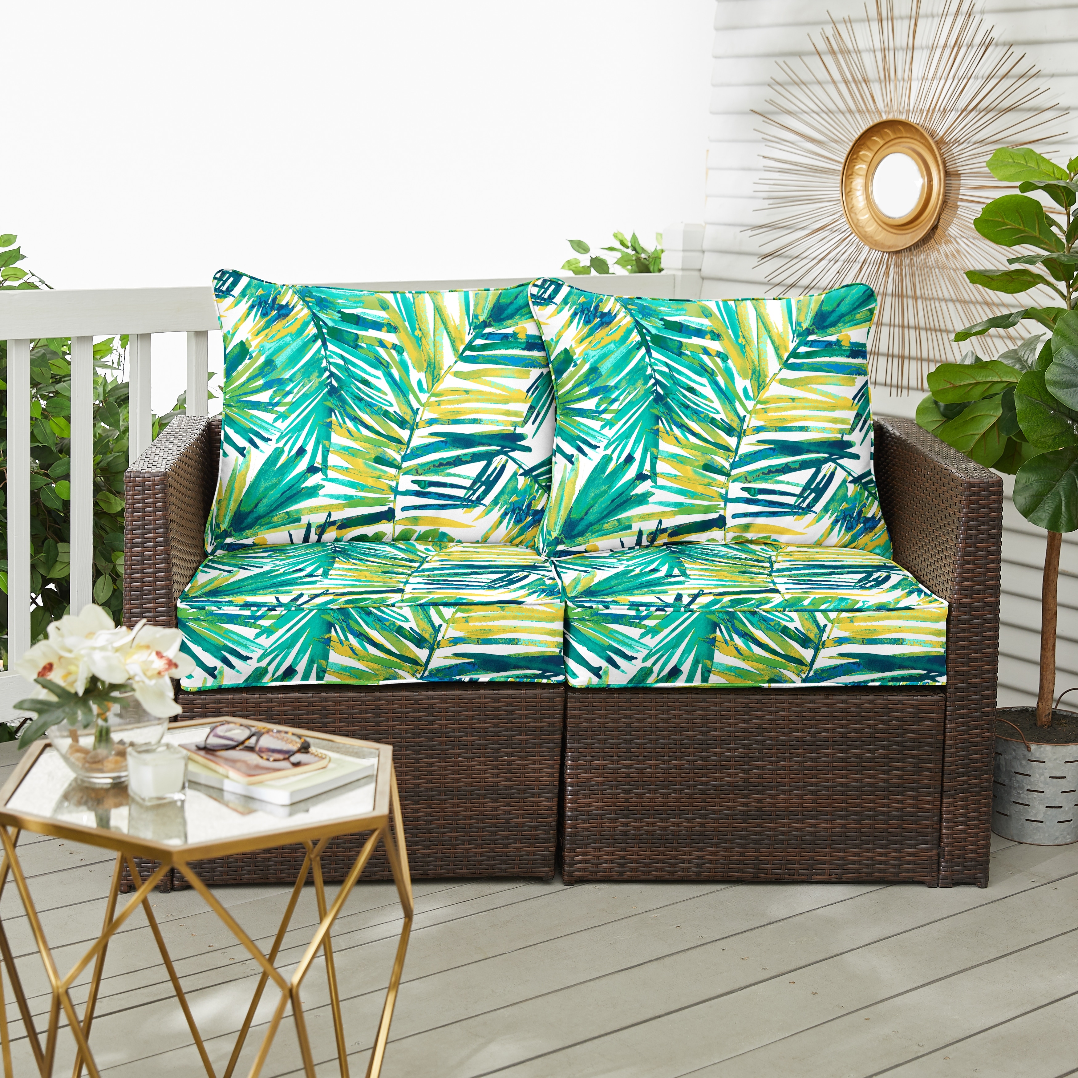 Green Corded Indoor/ Outdoor Deep Seating Loveseat Pillow and Cushion Set