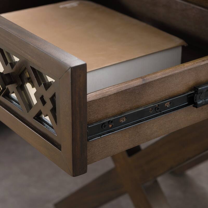 Leick Home Mirrored Diamond Filigree Two Drawer X Base Nightstand Side Table