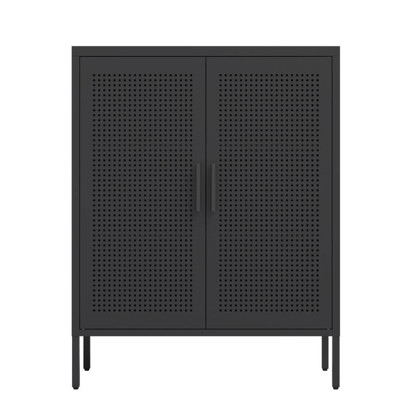 Metal Storage Cabinet with 2 Doors and 2 Adjustable Shelves, Steel Lockable Garage Storage Cabinet