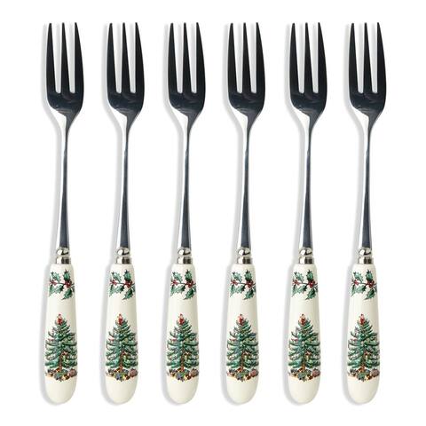 Spode Christmas Tree Pastry Forks, Set of 6 - 6 Inch