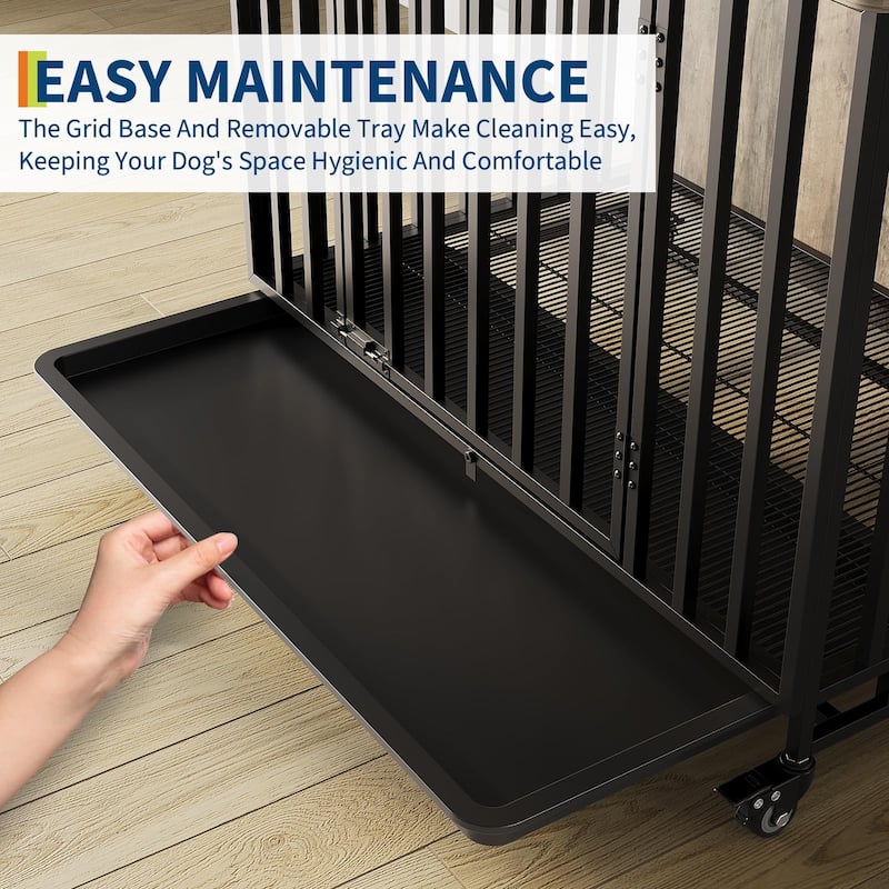 Dog Crate Furniture, 39 Inch Rolling Indoor Dog Crate with Potty Tray