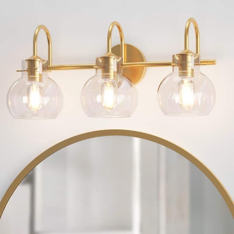 Gold Bathroom Light Fixtures Wall Sconces with Clear Glass Shade Bathroom Vanity Lights Vanity Light Fixture