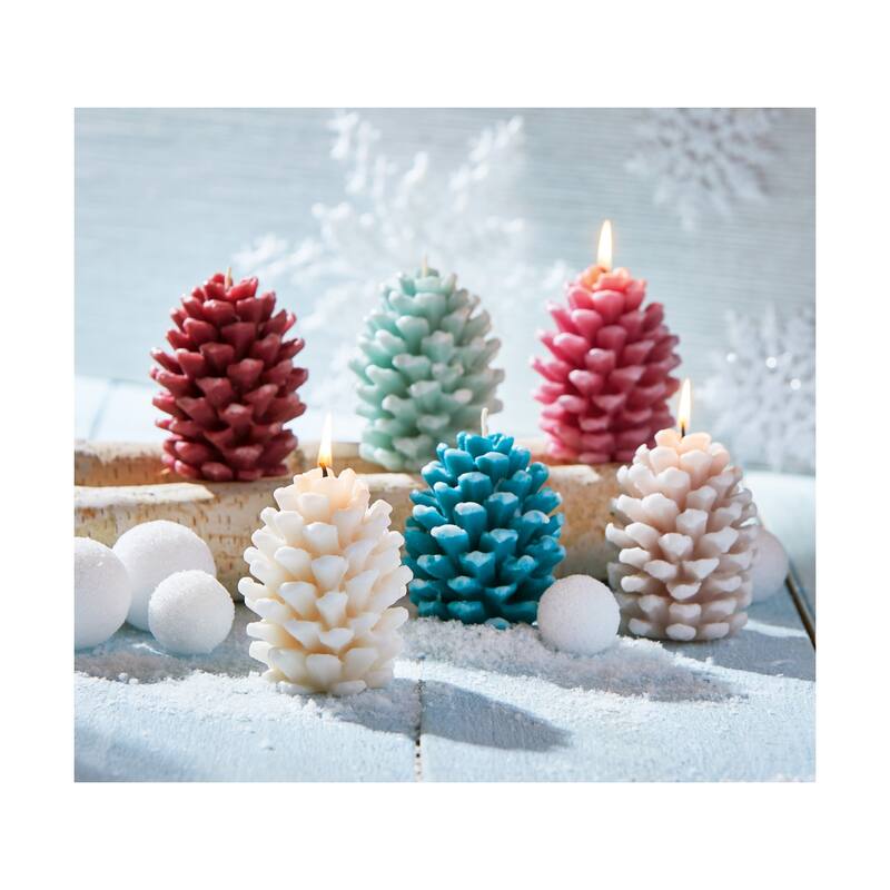 Frosted Pine Cone Aqua Candle - Sculpted Paraffin Wax, 75 Hour Burn Time, 3.9" H x 2.4" D, Perfect for Everyday Decor