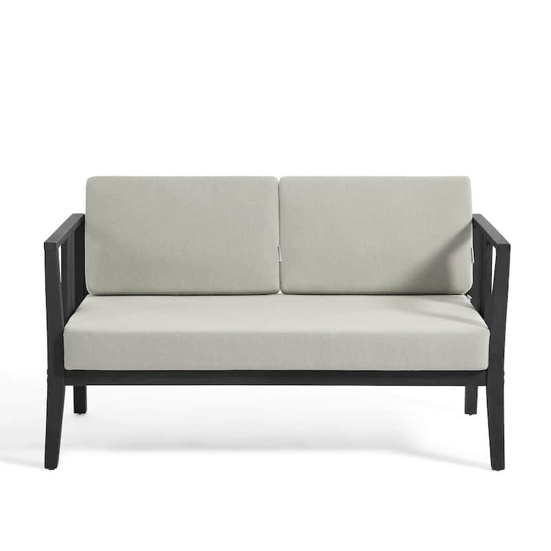 Casual Teak Wood Outdoor Patio Loveseat with Cushions