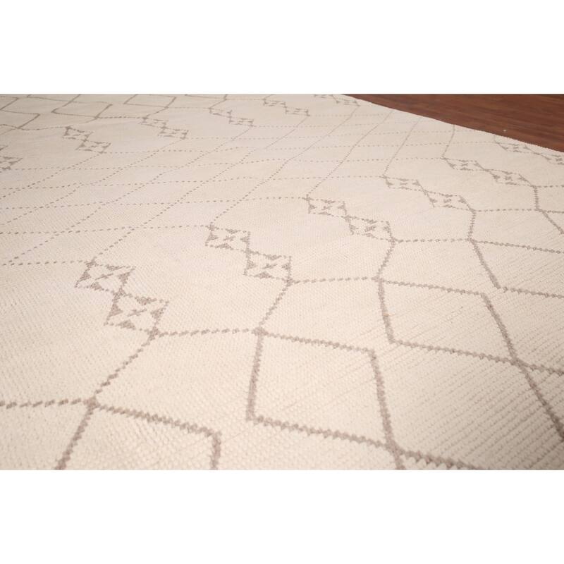 Trellis Ivory Moroccan Rug Hand-Knotted Beige Wool Carpet - 6'8"x 10'7"