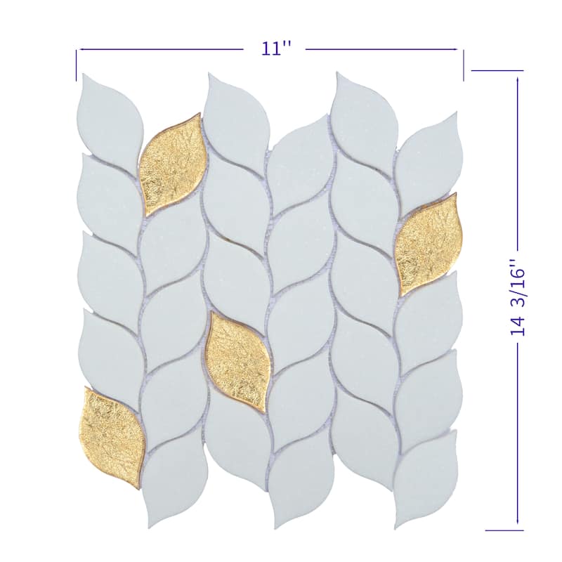 Thassos White Marble And Gold Glass Mosaic Wall Tiles - Case (10 Sheets)