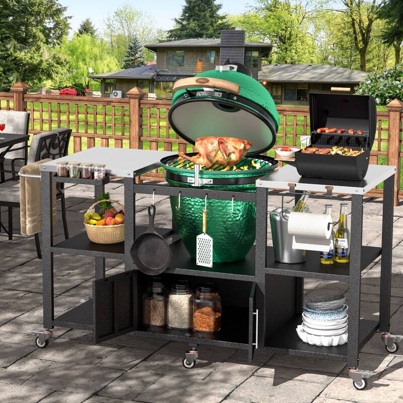 VEIKOUS Heavy Duty Stainless Steel Outdoor Grill Table, Rolling Cart with Table Top - 65''×23.62''×33.1'' - Stainless Steel