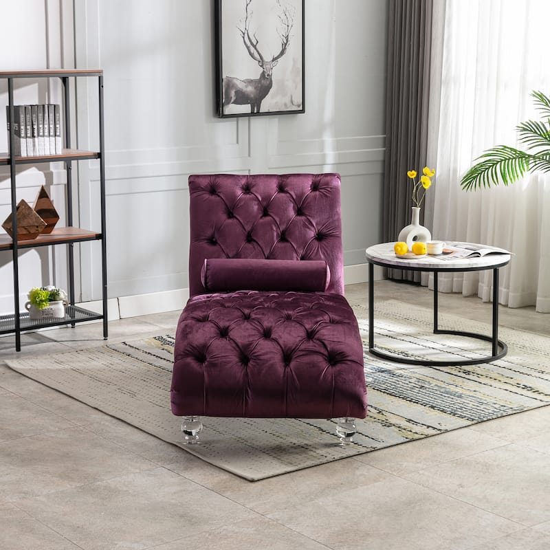 PUrple 63.98" Buttons Tufted Chaise Lounge Chair with Pillow