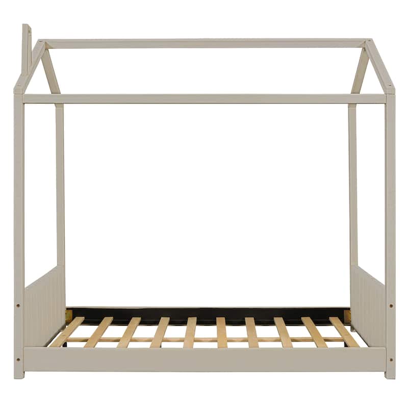 Velvet House Bed Full/Twin Size Wood Bed with Roof