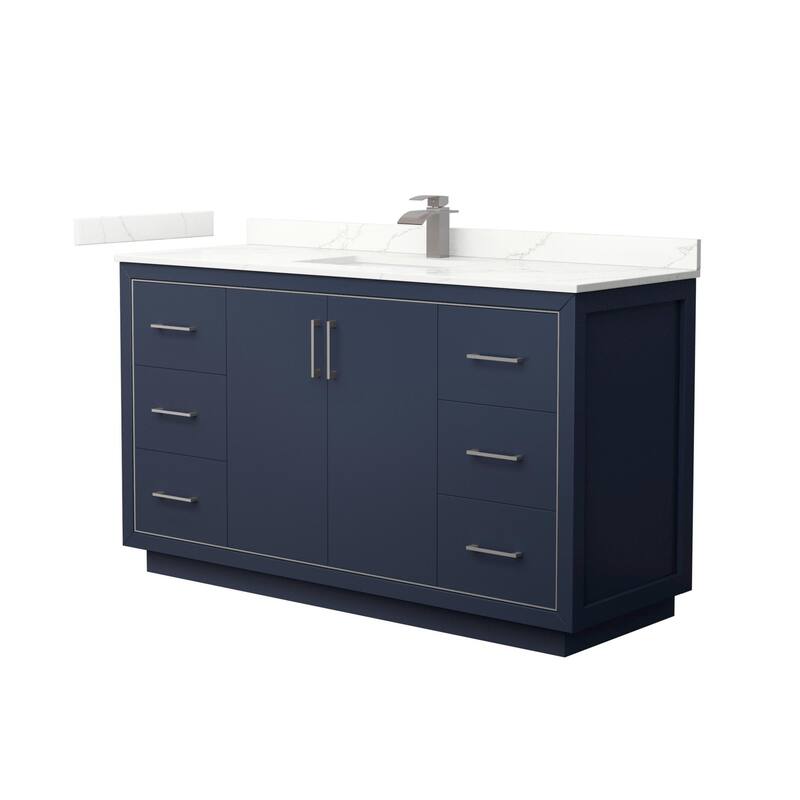Wyndham Collection WCF111160S-QTZ-UNSMXX Icon 60" Free Standing Single - Dark Blue / Giotto Quartz Top / Brushed Nickel