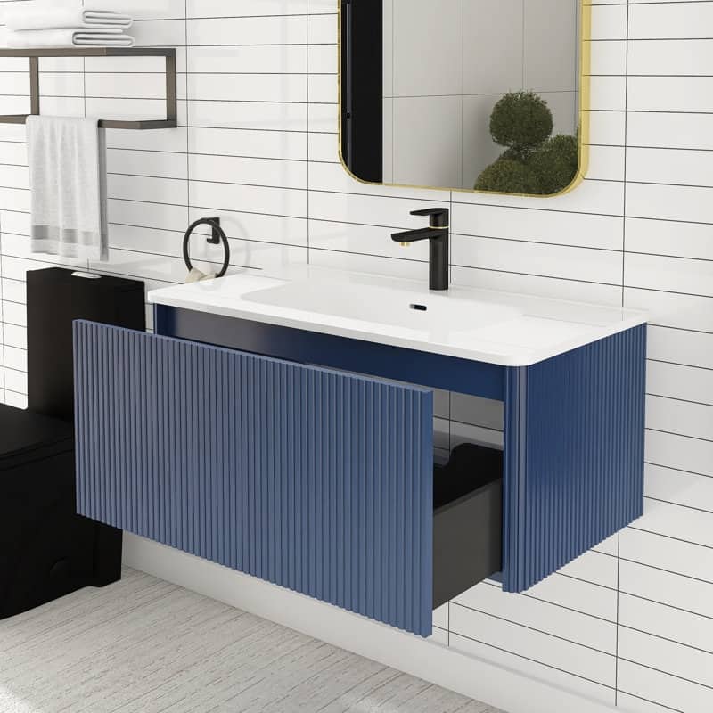 30 inch Wall-Mounted Bathroom Vanity Set with Integrated Ceramic Sink - 30" x 18"