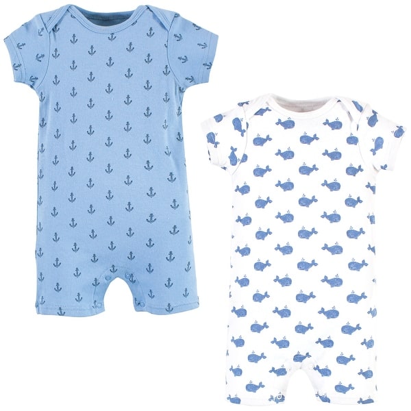 slide 1 of 1, Hudson Baby Infant Boy Cotton Rompers, Blue Whale 2-Pack 12 - 18 Months - Blue