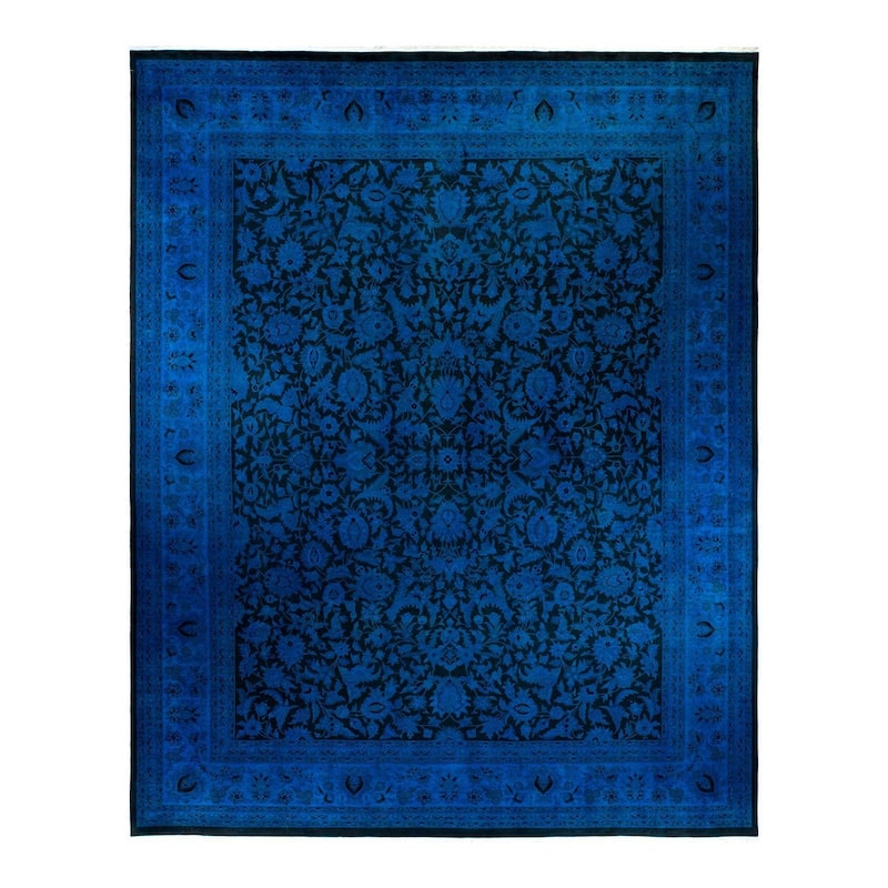 Overton Handknotted Wool Vintage Inspired Contemporary Overdyed Black Area Rug - 14' 10" x 12' 1"