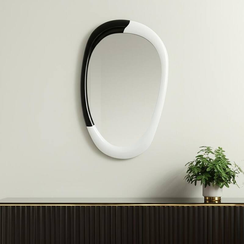 HomeRoots 31" Black And White Steel Oval Geometric Framed Accent Mirror - 20.00 in. x 31.30 in. x 2.00 in. - 20.00 in. x 31.30 in.  x 2.00 in.