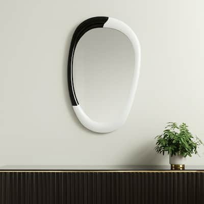 HomeRoots 31" Black And White Steel Oval Geometric Framed Accent Mirror - 20.00 in. x 31.30 in. x 2.00 in.