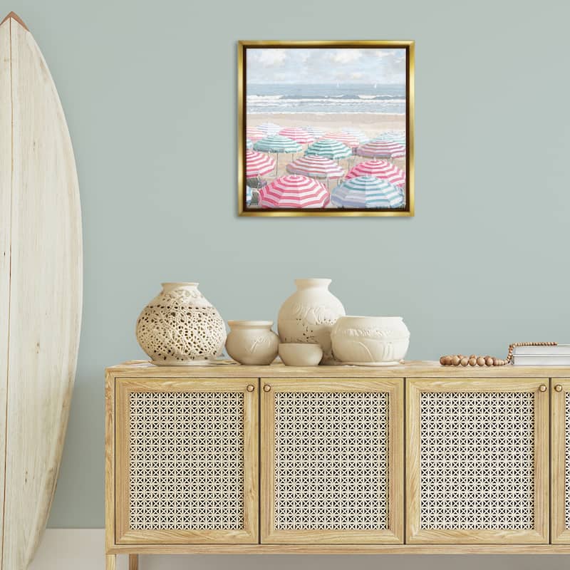 Stupell Bright Beach Umbrellas Scene Framed Floater Canvas Wall Art Design By Amber Sterling