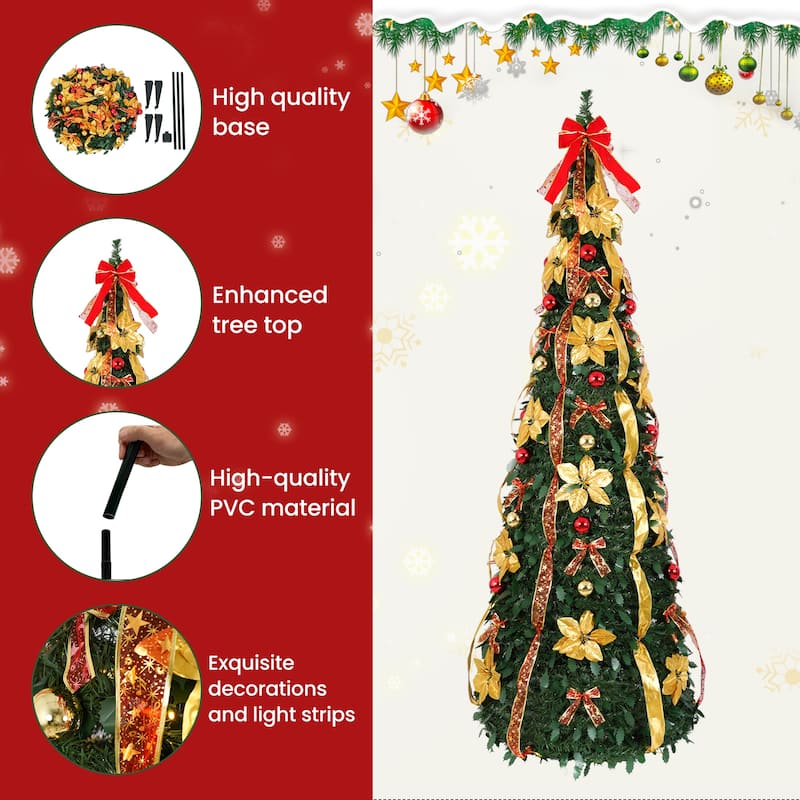 6FT/7FT Pre-Lit Artificial Christmas Tree with Ornaments