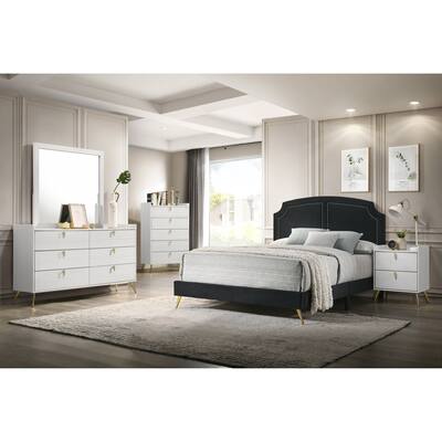 Queen Size Modern Velvet Bed with Gold-finished Nailhead Trim