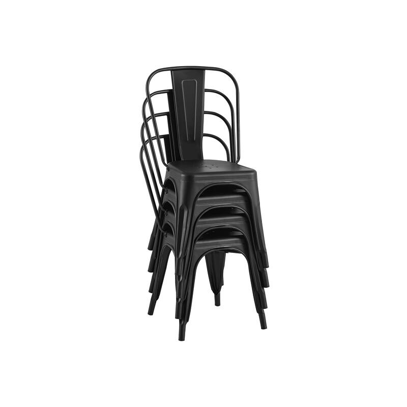 18" Modern Industrial Metal Stackable Matte Black Dining Chair, 4PCS - 18" W X 18" D X 33" H