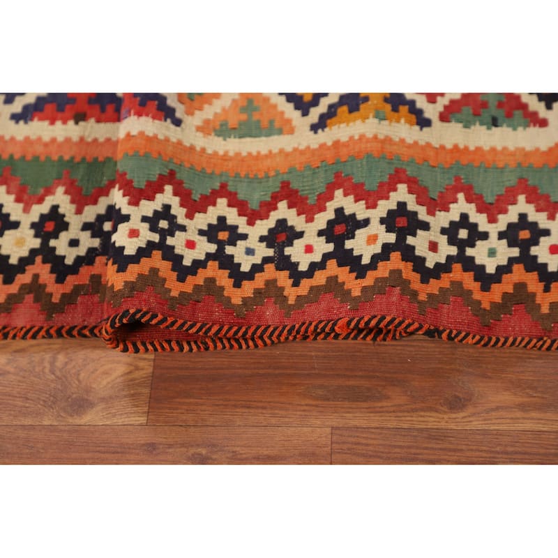 Orange Kilim Qashqai Persian Vintage Rug Flatweave Wool Carpet - 5'5"x 8'5"