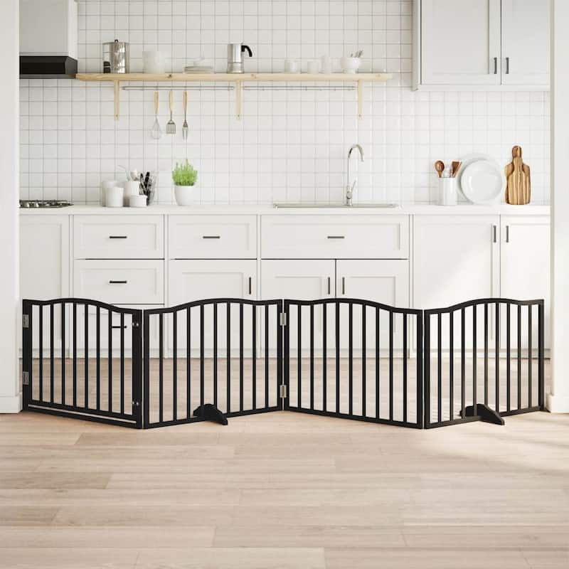 vidaXL Dog Gate Set of 4 Black Poplar Wood Large Foldable Dog Gate - 11.8 x 126.0 x 23.6
