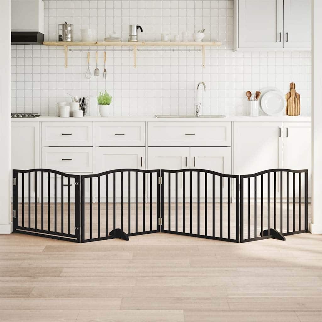 vidaXL Dog Gate Set of 4 Black Poplar Wood Large Foldable Dog Gate - 11.8 x 126.0 x 23.6